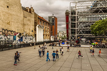 paris, centre pompidou, france, museum, travel, street scene
