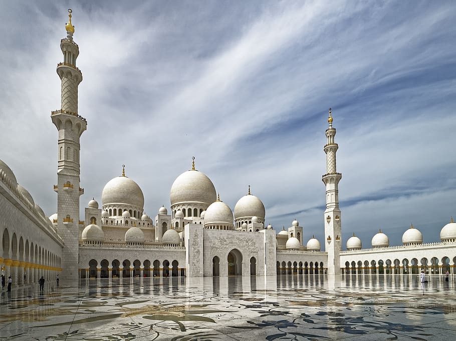 u a e, Abu Dhabi, mešita šejka zayeda, minaret, architektura, kupole, náboženství, cestovat