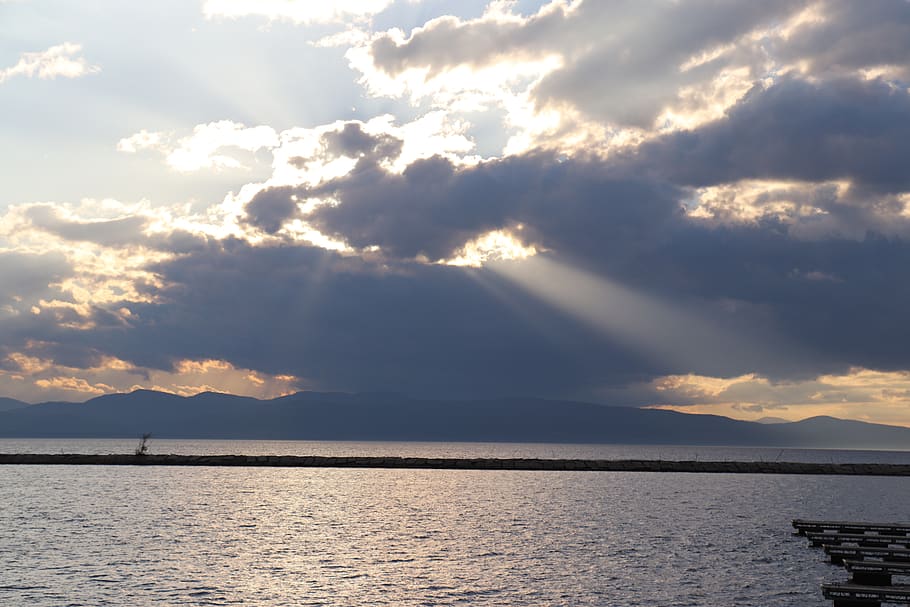 slunce, nebe, jezero, mraky, západ slunce, Příroda, krajina, vermont, champlain