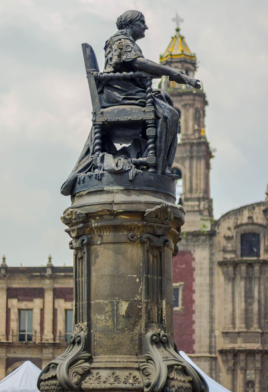 Dějiny, sochařství, památník, socha, postava, historicky, ženy, bronz, starý, dekorace, architektura