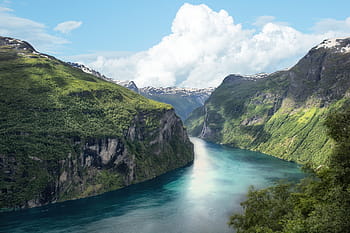 fjord, Norsko, hora, krajina, panoráma, moře
