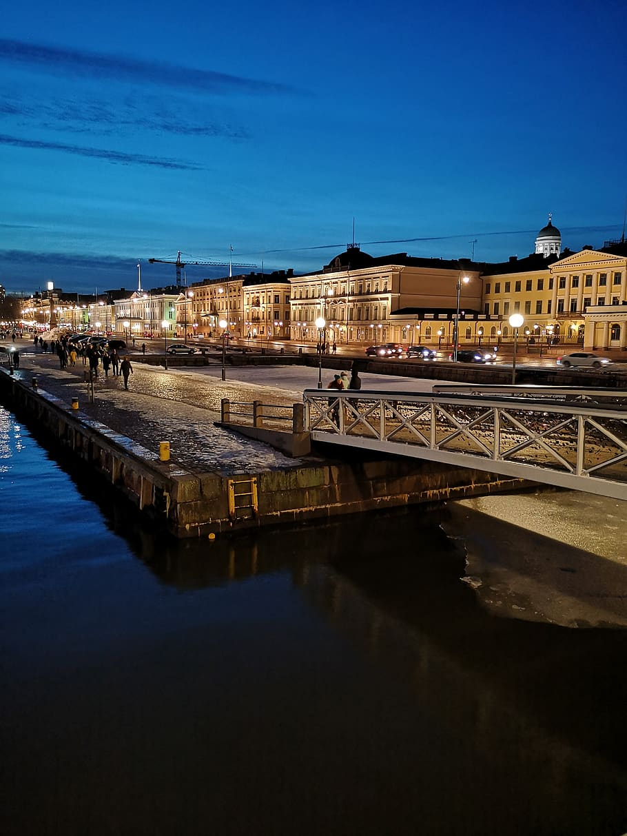 Helsinki, noc, město, městský, cestovní ruch, krajina, noční obloha