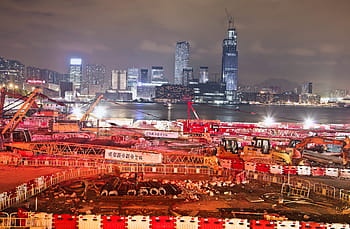 night view, construction building site, cranes, hong kong, Architecture, Asia, Construction, Crane, Equipment, Industrial, Machine