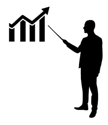 ilustrace, muž, polohovací, rostoucí, sloupcový graf, zmapovat., prezentace, finanční, plánování, Setkání, podnikání