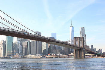 Brooklynský most, spojuje, městských částí, Manhattan, překlenutí, východní, řeka., Amerika, architektura, panoráma města, slavný