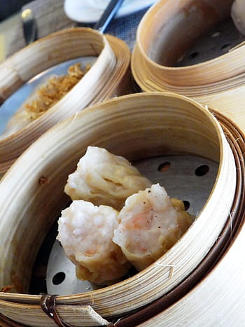 dim sum fresco, comer, comida, dim, soma, dimsum, cozido no vapor, chinês, japonês, de madeira, tigela