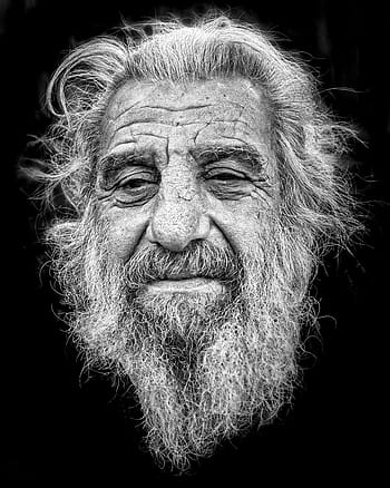 old man, portrait, black and white, man, people, beard, wrinkles, moustache