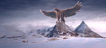 fantasy, mountains, adler, huge, landscape, winter, snow, light, nature, mood, composing