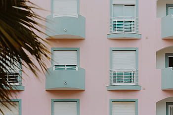 pastel, rosa, y, luz, azul, edificio, portugal, mínimo, moderno, contemporáneo, arquitectura