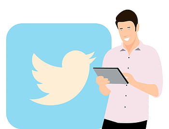 twitter promotie, sociaal, media marketing man, apparaten., tjilpen, sociale media, toepassing, net zoals, tablet, jong, vol
