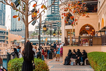 centro da cidade, dubai, Emirados Árabes Unidos, turismo, cidade, pessoas, edifícios, burca, meninas, árabe, compras