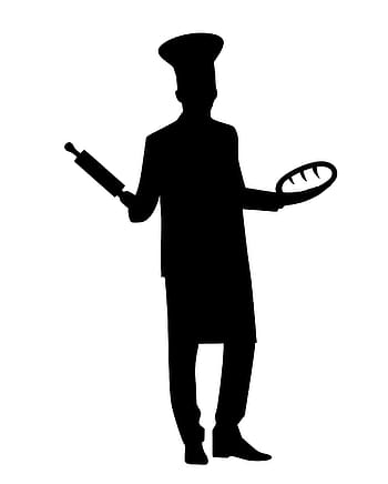 실루엣, 빵 굽는 사람, 서 있는, 베이킹 모자, 모자., 빵집, 빵, 브레 셀, 빵 굽기, 옥수수 버게 트빵, 식품