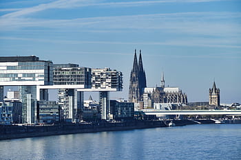 Kolín nad Rýnem, dom, jeřábové domy, panoráma, rhine, Německo, mezník, architektura, řeka, Zajímavosti, řeka rine
