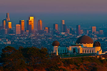 observatoř griffith, Los Angeles, západ slunce, Kalifornie, v centru města, panoráma města, observatoř, panoráma, soumrak