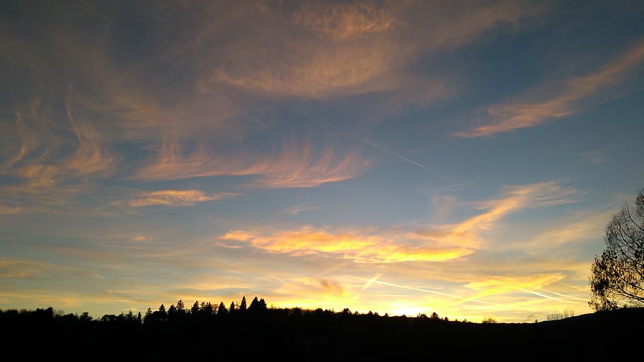 nebe, západ slunce, mraky, večer, soumrak, abendstimmung, atmosféra, taunus, feldberg, atmosférický, večerní obloze