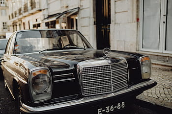 velho, mercedes benz, estacionado, rua, lisboa, portugal, vintage, carro, carro preto, preto, automático