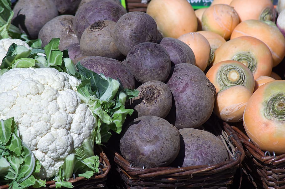 vegetables, cauliflower, turnips, market, harvest