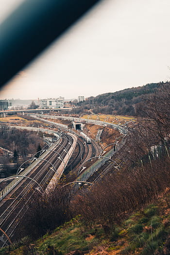 train, des pistes, ville de prague, entouré, des arbres, feuillage, architecture, direction, L'Europe , industriel, points