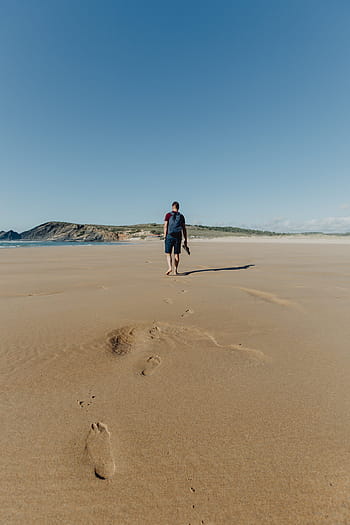 jejak kaki, berpasir, pantai, portugal, kaki, samudra, pasir, laut, musim panas, Eropa, berjalan