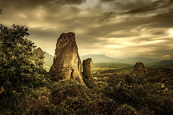 meteora, roccia, tramonto, Grecia, monastero, paesaggio, montagne, religione, natura, spettacolare, valle