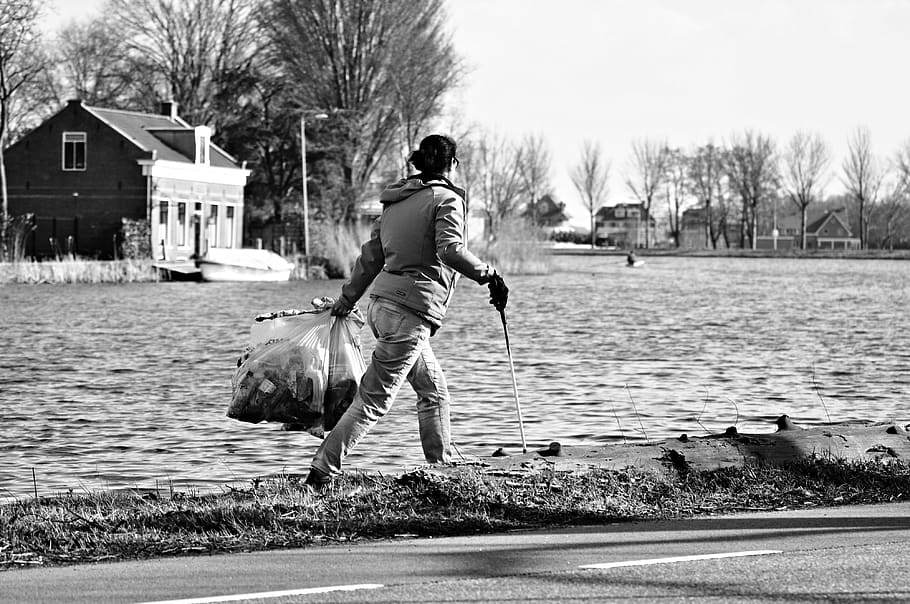 person, woman, cleaning, tidying, collecting, litter, trash, garbage, environment, pollution, waste