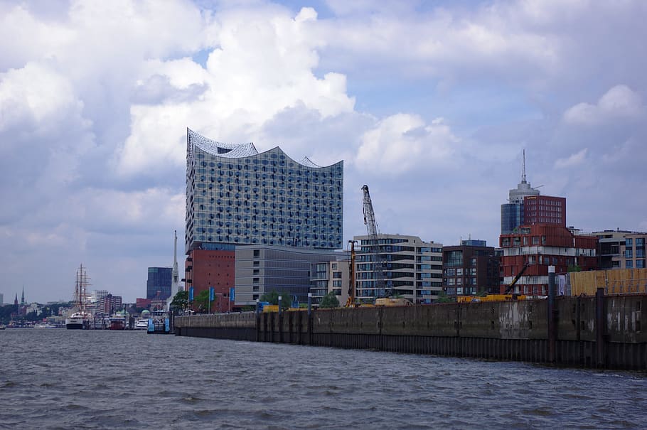 hamburg, kota, Arsitektur, bangunan, Jerman, Speicherstadt, air, sungai, tengara, Eropah, malam