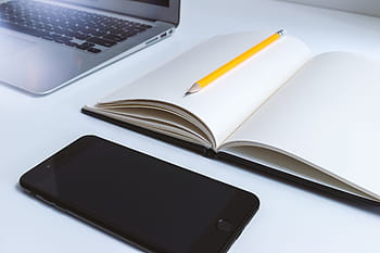 work table, office, laptop, smartphone