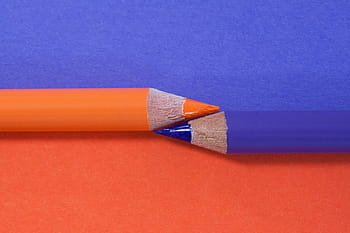 colored pencil, complementary, orange, violet, writing implement, character device, colorful, color, mine, lacquered, wood