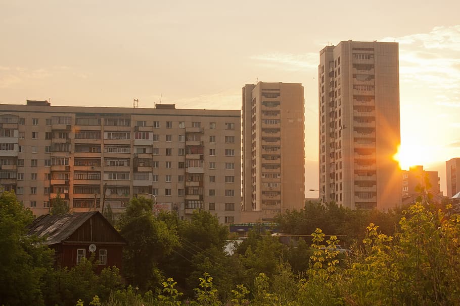 byt, architektura, budova, město, panoráma města, soumrak, Midtown, ráno, venkovní, odraz, střecha