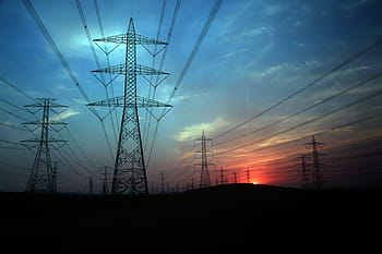 elektrik pilonu, elektrik şebekesi, iletişim kulesi, elektrik, ayırma çizgisi, yüksek gerilim işareti, gün batımı, gün batımı ve elektrik kulesi, ben, kablo, jeneratör