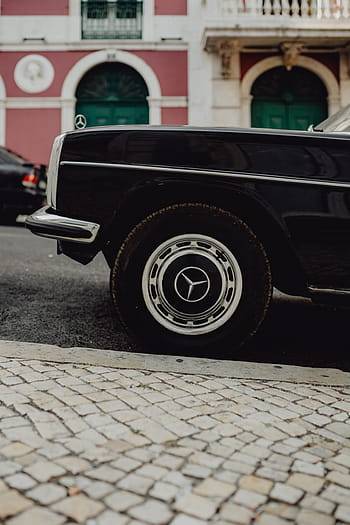 lama, mercedes benz, parkir, jalan, lisbon, portugal, model tahun, mobil, mobil hitam, hitam, Portugis