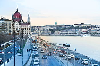 boční pohled, budova maďarského parlamentu, vozy, silnice, budapešť, řeka Dunaj, řídit, Evropa, Dějiny, Maďarsko, krajina