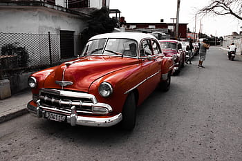 classic auto, cuba, classic, vehicle, cars, red, american, automotive, havana